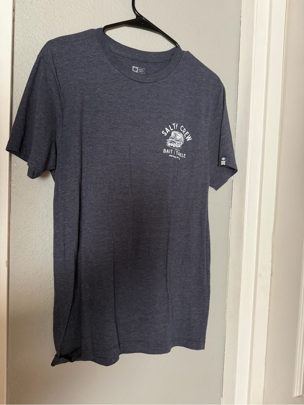 Salty Crew Navy Heather Short Sleeve Crewneck Tee with Bait & Tackle Logo